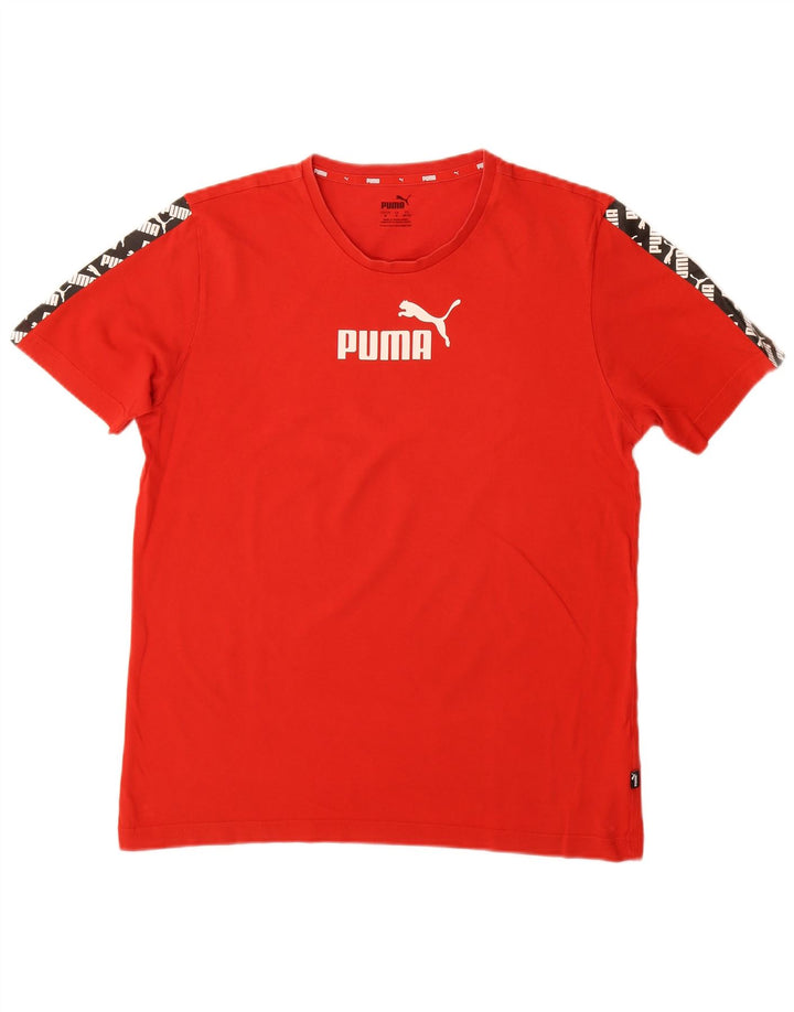 PUMA Camiseta gráfica para hombre Top Medium Red Colourblock Cotton