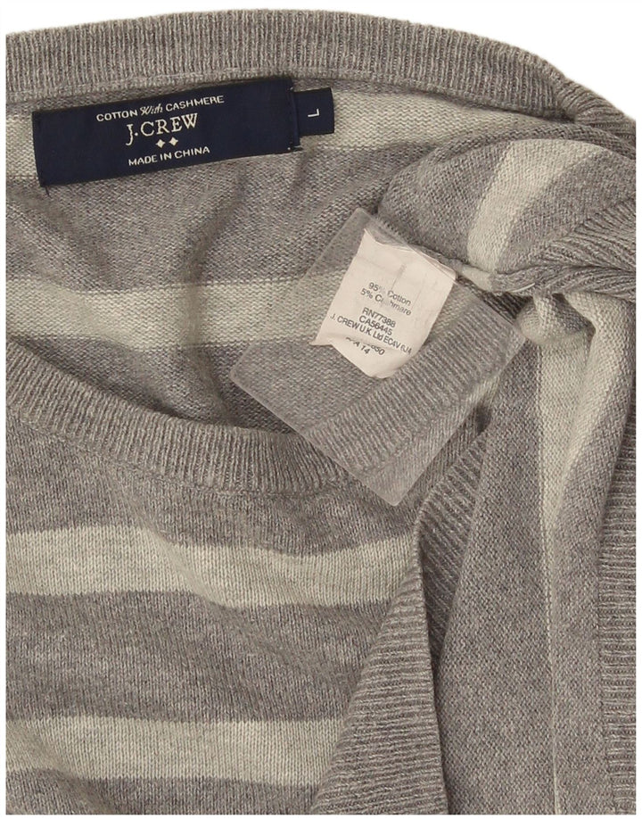 J. Crew Jersey de cuello redondo para hombre de algodón a rayas gris grande
