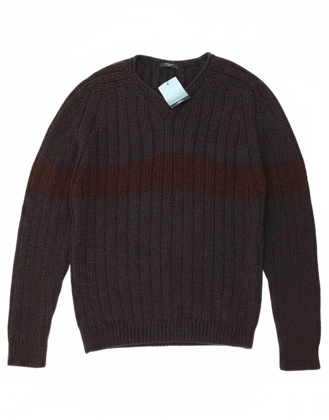 ST. BERNARD Mens V-Neck Jumper Sweater Large Grey Colourblock Acrylic