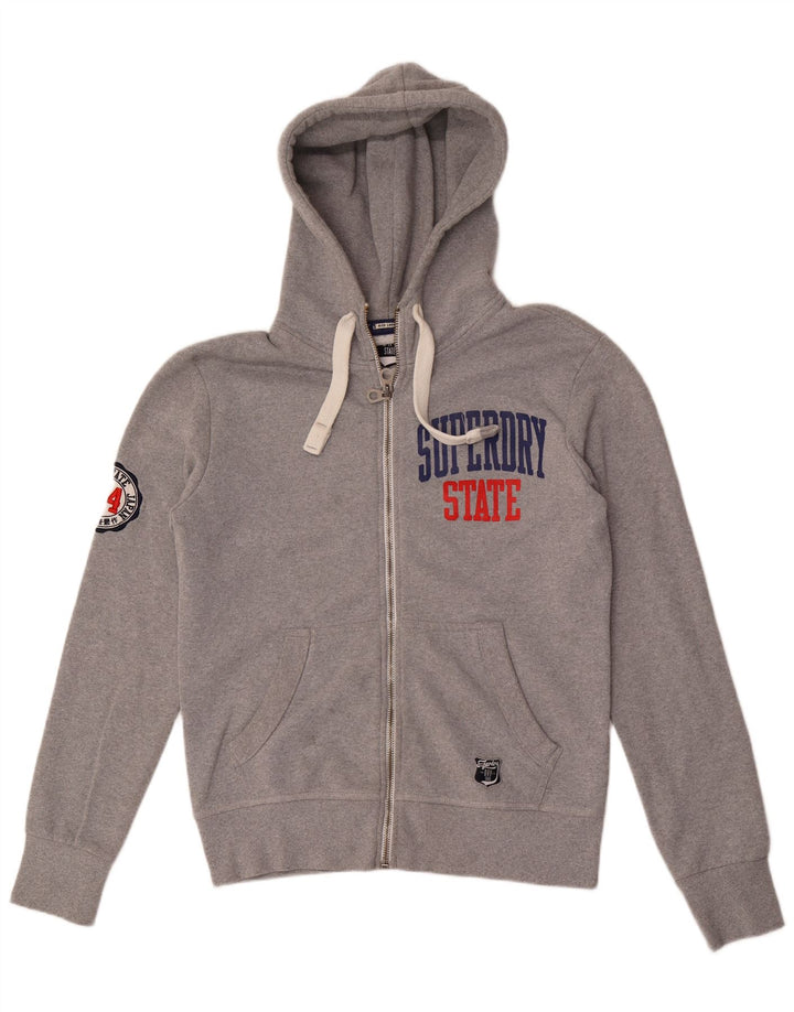 SUPERDRY Suéter con capucha y cremallera gráfica para hombre Poliéster gris grande