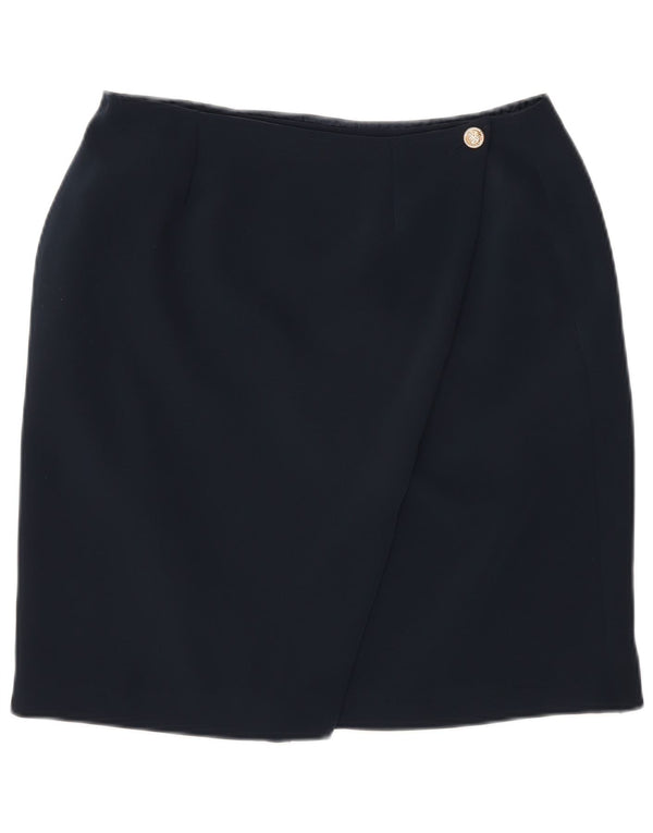 Falda envolvente vintage de cintura alta para mujer IT 46 Grande W30 Poliéster azul marino