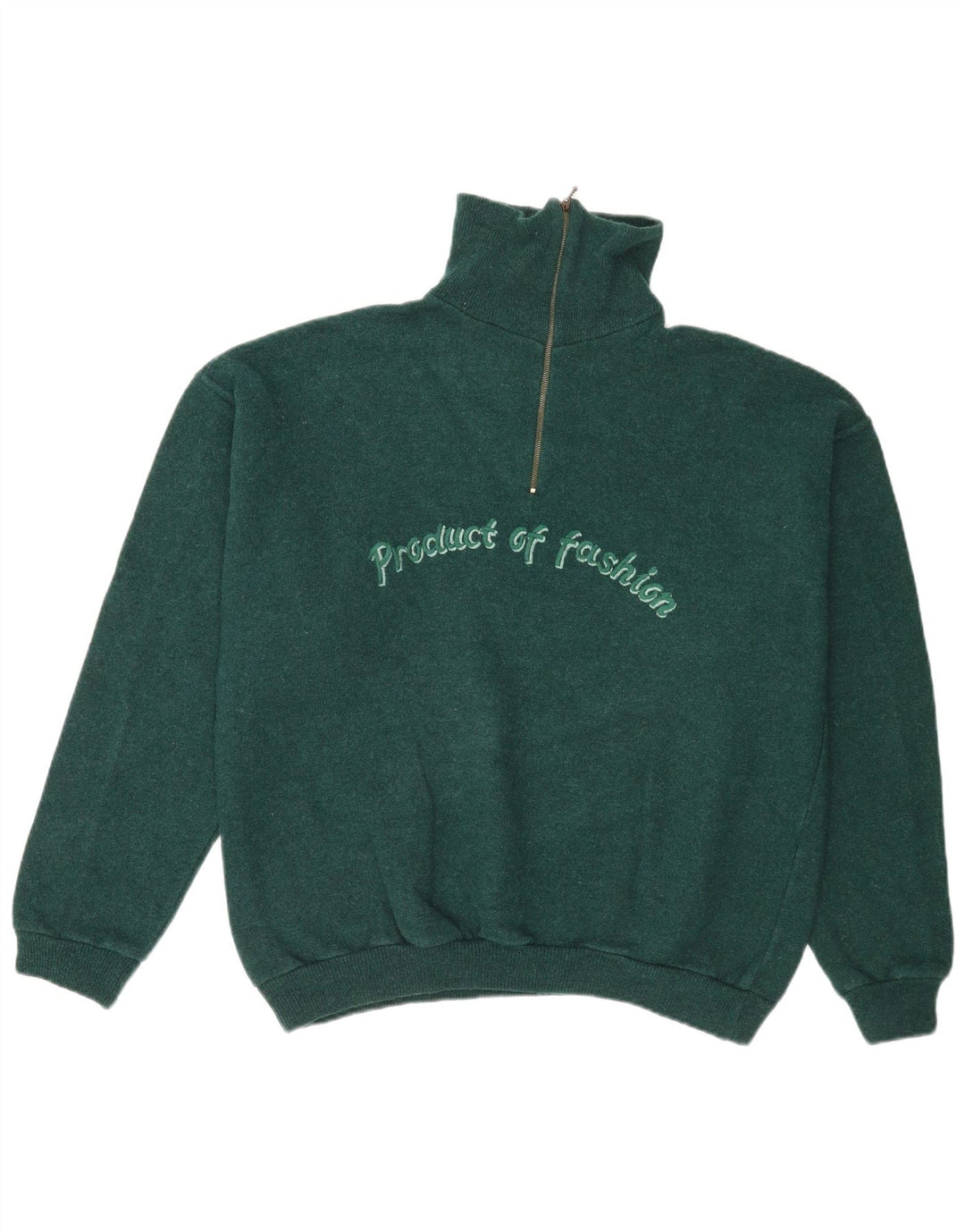 Vintage hombres gráfico cremallera cuello jersey suéter grande verde