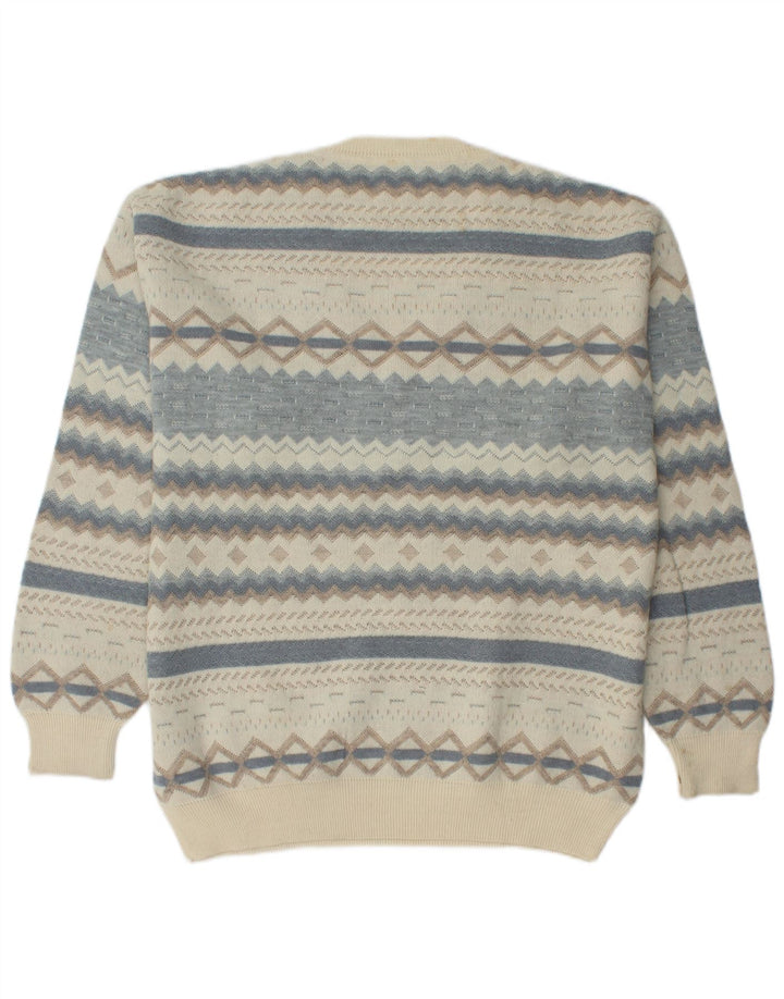 RODES Jersey con Cuello en V para Hombre XL Lana Virgen Geométrica Blanco Roto