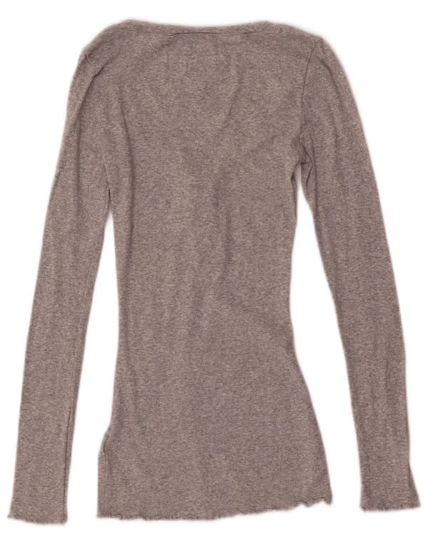 TOMMY HILFIGER Camiseta de mujer de manga larga UK 8 Small Gris Algodón