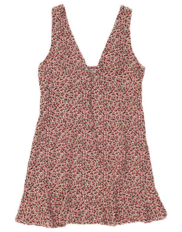 Zara Vestido Acampanado Sin Mangas para Mujer UK 44 Grande Rosa Floral