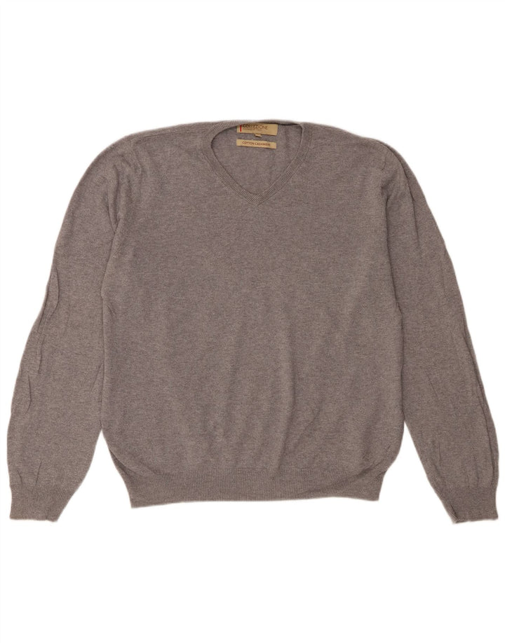 Marks & Spencer Jersey con cuello en V para hombre de algodón gris medio