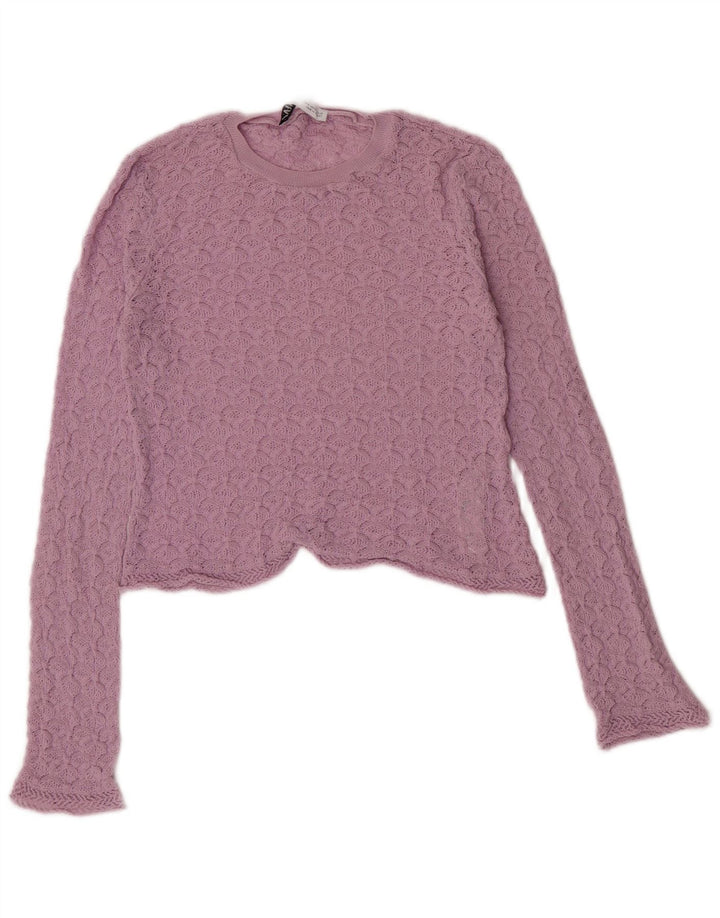 Zara Mujer Crop Top Manga Larga UK 10 Small Púrpura Poliamida