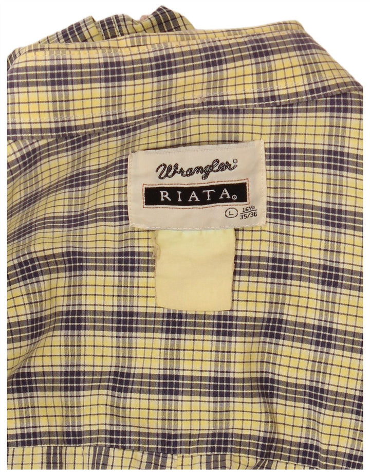 Wrangler Camisa Riata para hombre talla 16 1/2 grande a cuadros amarillos