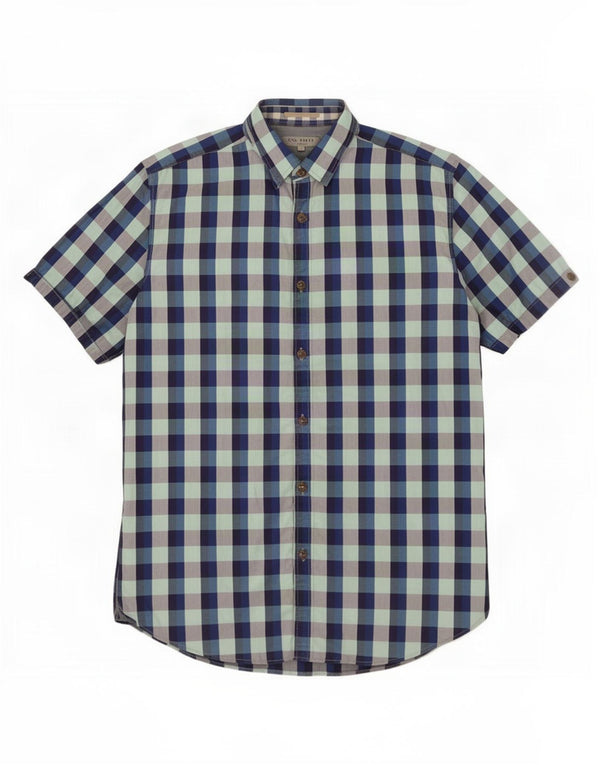 Ted Baker Camisa de manga corta para hombre Talla 4 Grande Algodón a cuadros azul