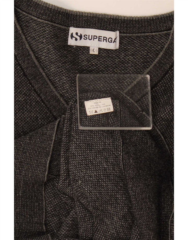 Superga - Jersey con cuello en V para hombre, talla grande, lana gris