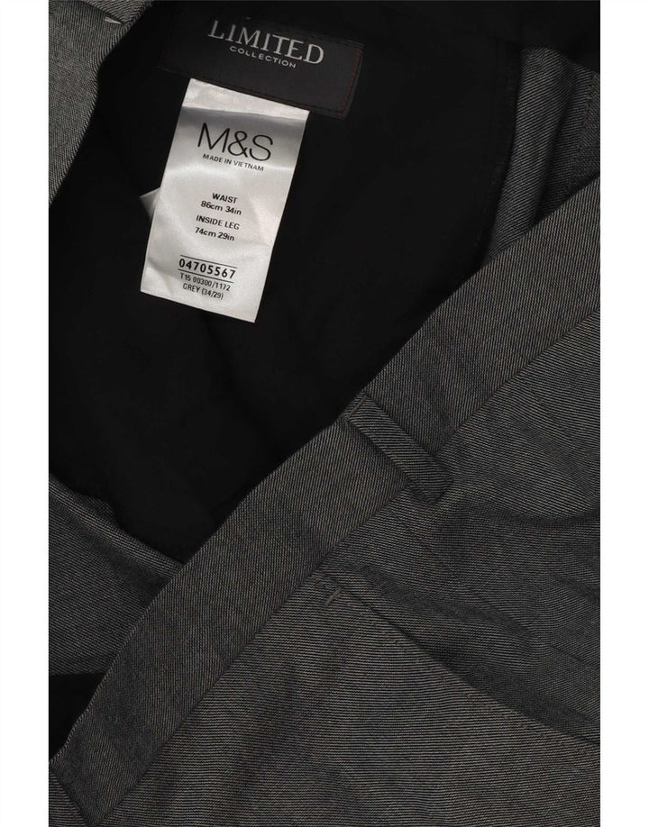 Marks & Spencer Pantalón de traje recto para hombre W34 L29 Poliéster gris