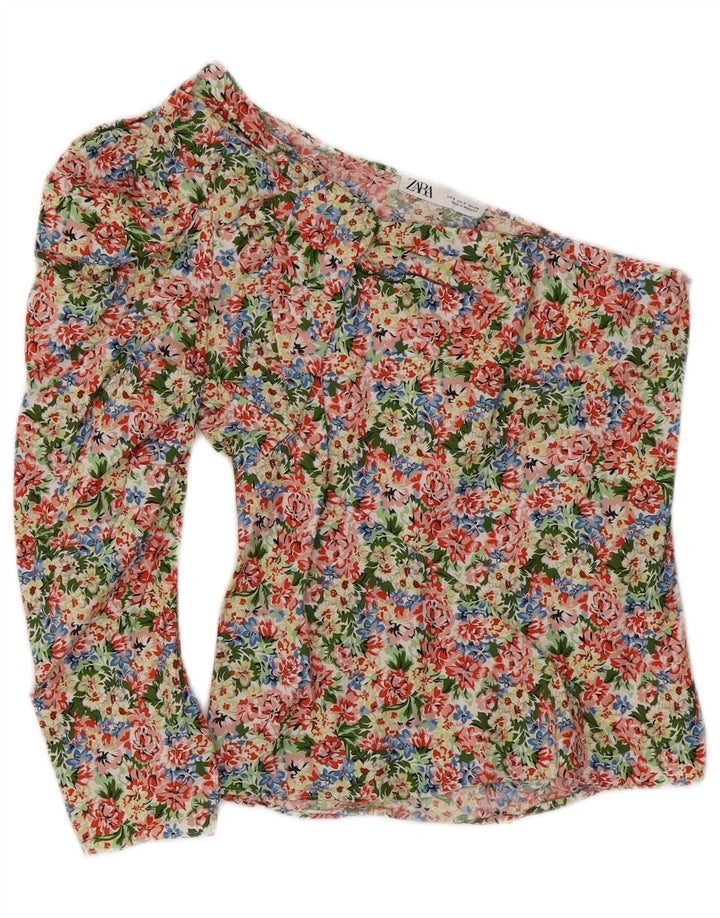ZARA Top de un hombro para mujer UK 8 Small Algodón floral multicolor