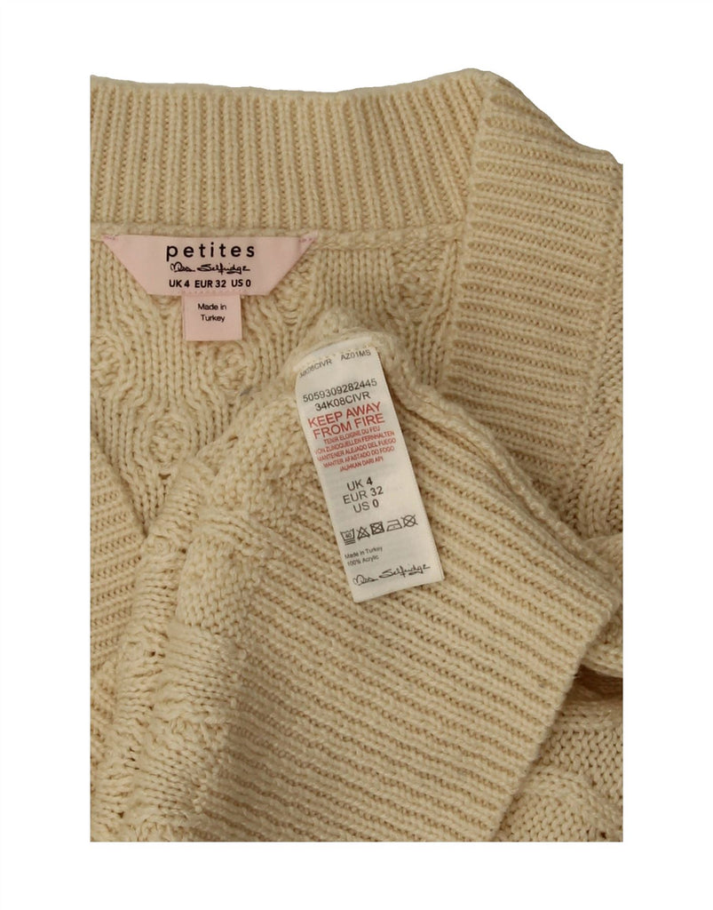 MISS SELFRIDGE Womens Crop Cardigan Sweater UK 4 XS Beige Argyle/Diamond Vintage Miss Selfridge and Second-Hand Miss Selfridge from Messina Hembry 