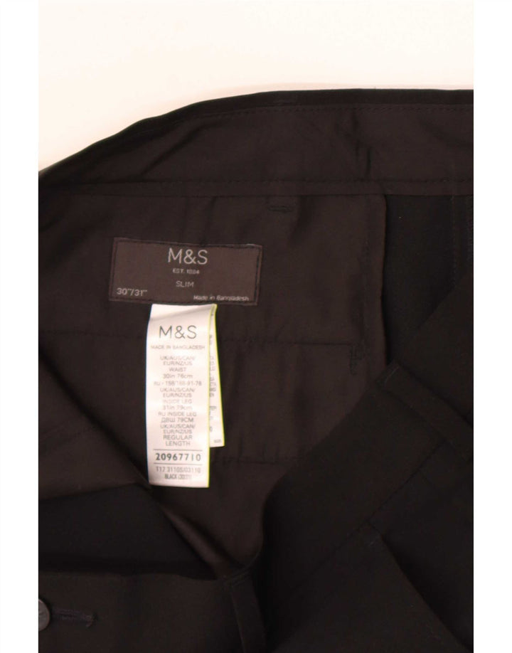 Marks & Spencer Pantalones casuales delgados para hombre W30 L31 Poliéster negro