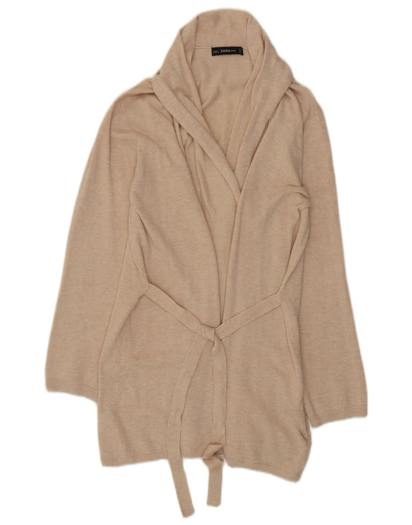Zara Mujer Jersey Cárdigan Largo UK 42 Viscosa Beige Medio
