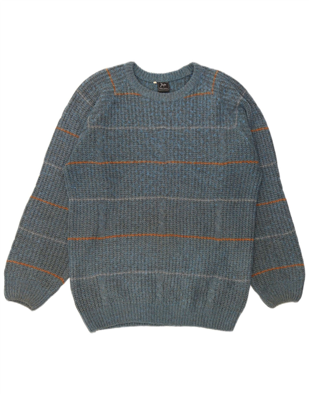 Vintage hombres cuello redondo jersey suéter IT 50 medio azul rayas