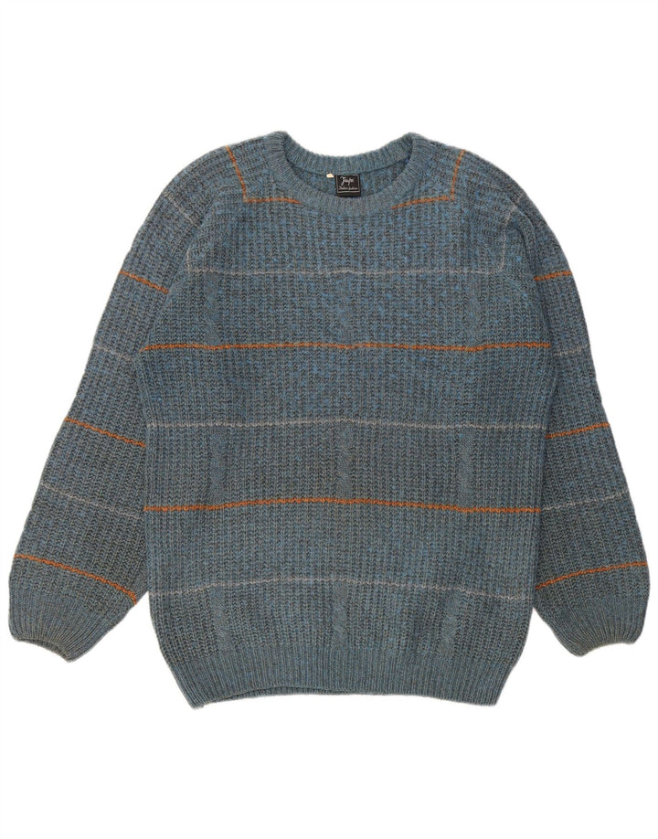 Vintage hombres cuello redondo jersey suéter IT 50 medio azul rayas