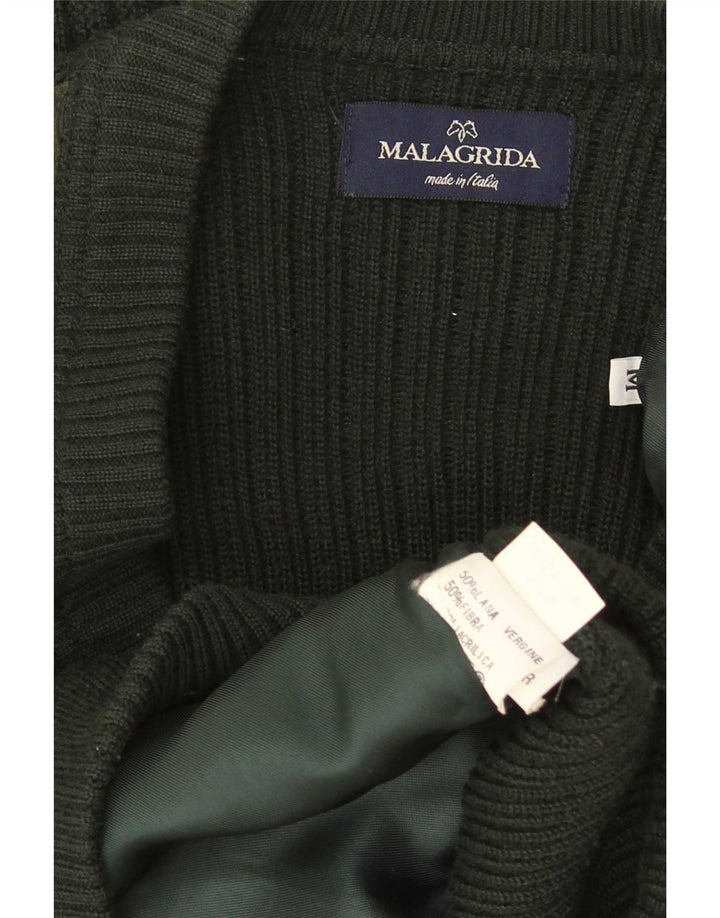 Suéter tipo cárdigan para hombre Malagrida Argyle verde medio/lana de diamante