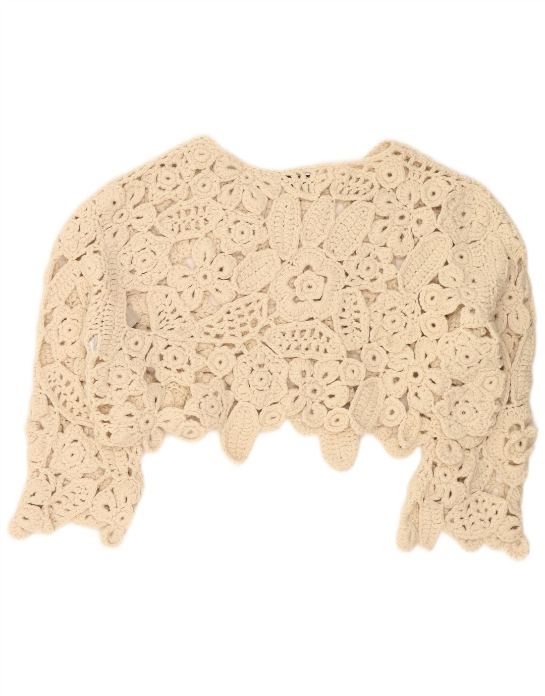 Zara Blusa De Ganchillo De Manga 3/4 De Gran Tamaño para Mujer UK 44 Medium Beige