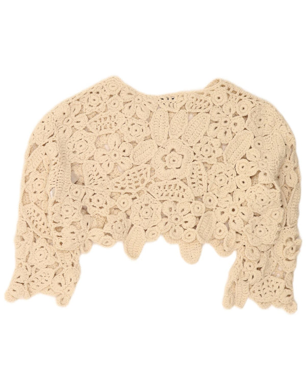 Zara Blusa De Ganchillo De Manga 3/4 De Gran Tamaño para Mujer UK 44 Medium Beige