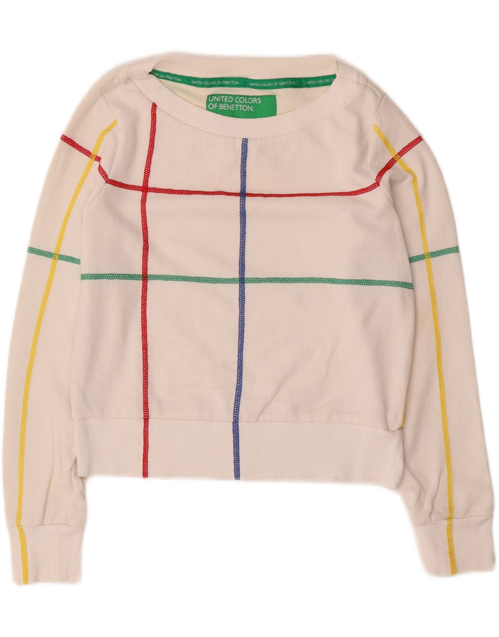 BENETTON Sudadera corta para mujer Jersey UK 10 Small White Stripes