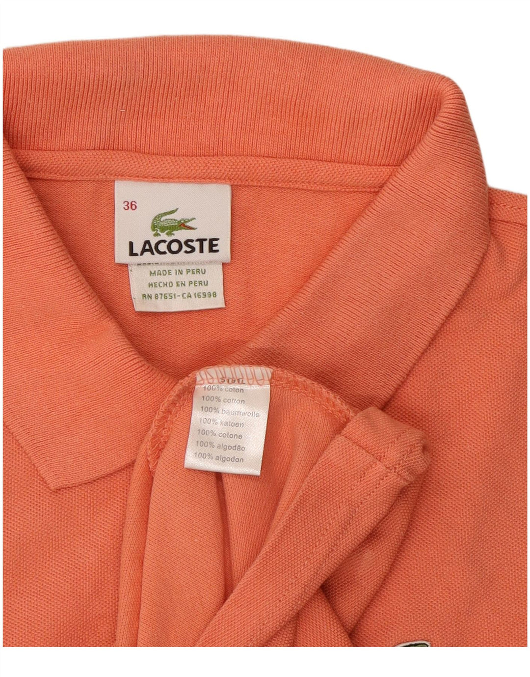 Polo Lacoste para mujer talla 36 pequeño algodón naranja
