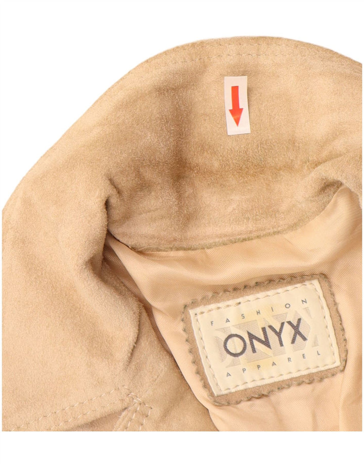 Onyx Chaqueta Blazer de Ante con 3 Botones para Mujer IT 44 Cuero Beige Medio
