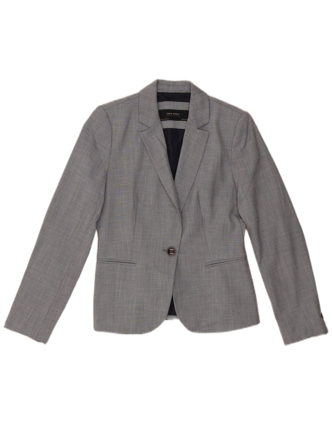 ZARA Chaqueta Blazer De 1 Botón Mujer EU 36 XS Gris Chevron Poliéster
