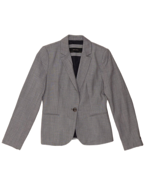 ZARA Chaqueta Blazer De 1 Botón Mujer EU 36 XS Gris Chevron Poliéster