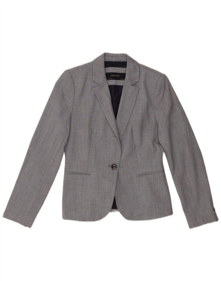 ZARA Chaqueta Blazer De 1 Botón Mujer EU 36 XS Gris Chevron Poliéster