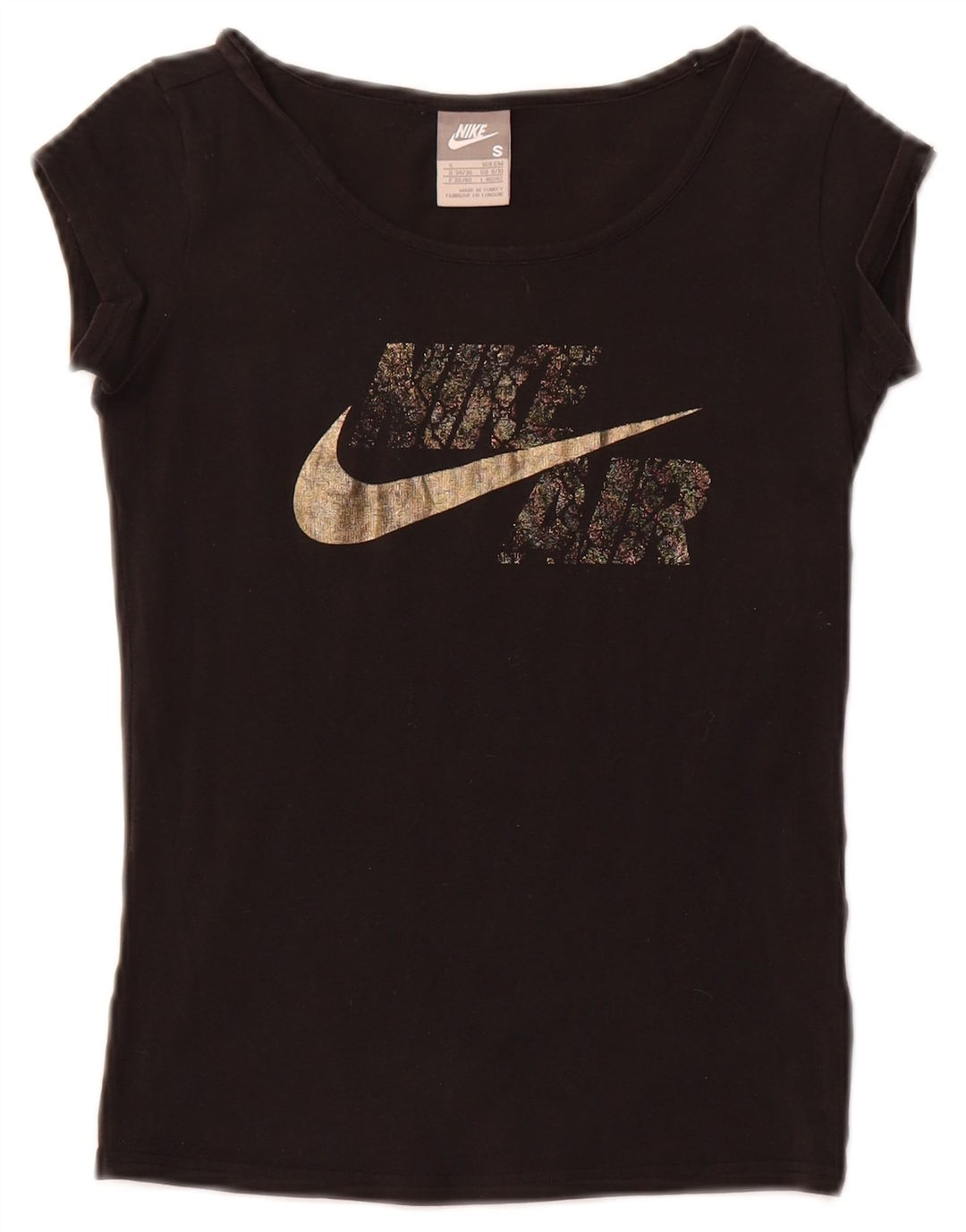 NIKE Mujer Air Crop Graphic Camiseta Top UK 8/10 Small Negro