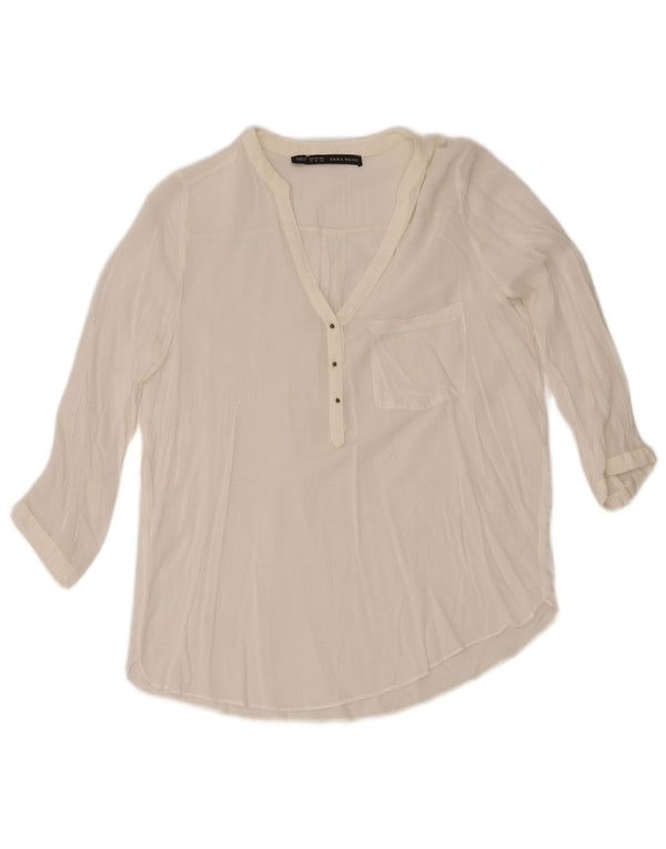 Zara Mujer Blusa Manga 3/4 Top UK 42 Medium Blanco