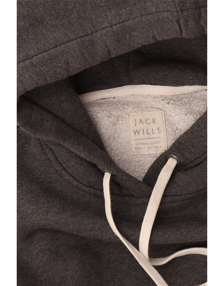 JACK WILLS Jersey con capucha gráfico para mujer UK 40 Gris medio