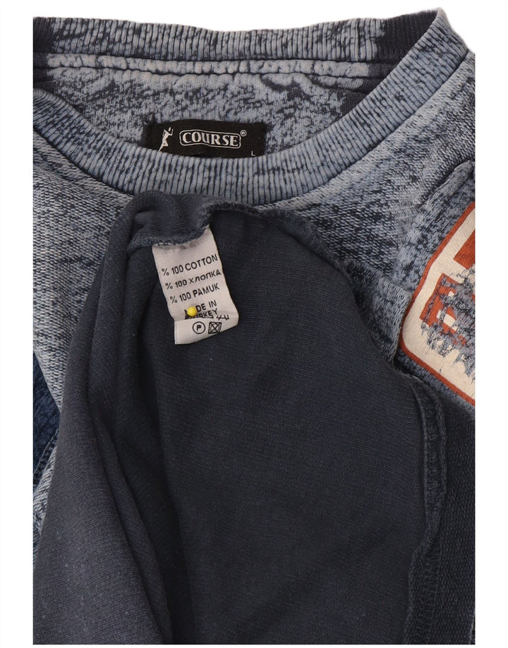 Course Top gráfico para hombre de manga larga de algodón moteado en azul marino grande