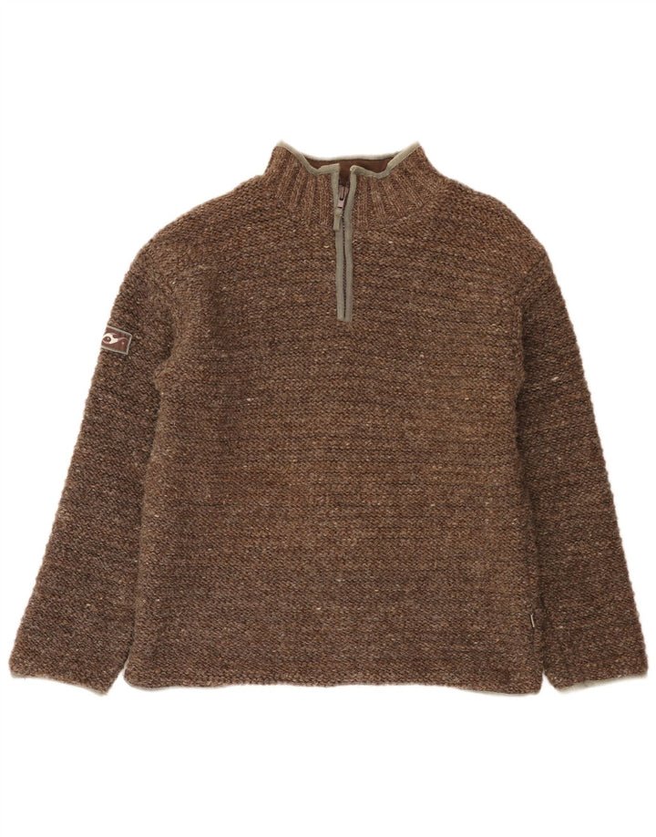 Pachamama Jersey con cuello y cremallera para hombre, suéter grande de lana marrón