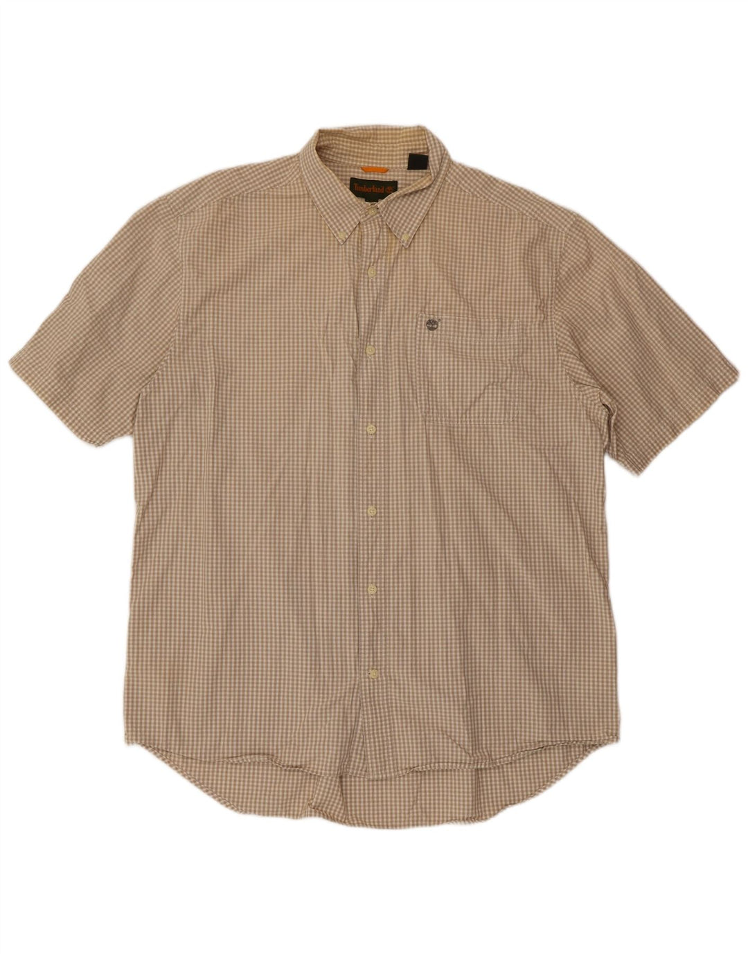 TIMBERLAND Camisa Manga Corta Hombre XL Beige Cuadros Algodón