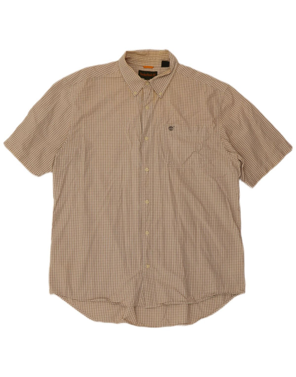 TIMBERLAND Camisa Manga Corta Hombre XL Beige Cuadros Algodón