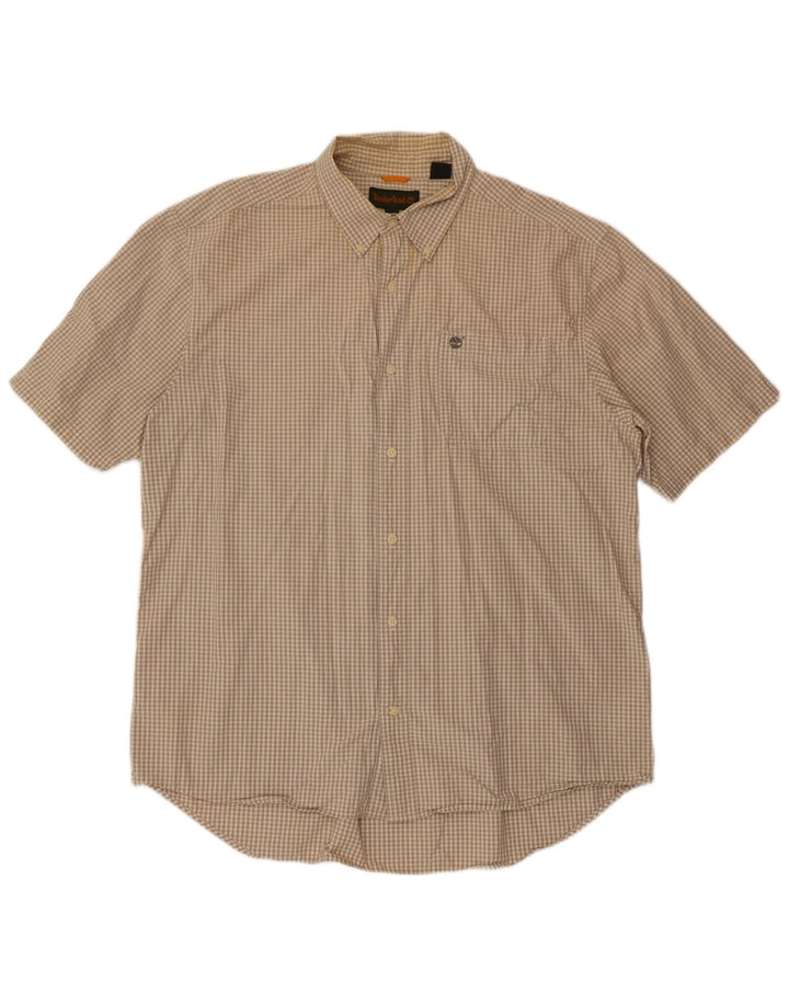 TIMBERLAND Camisa Manga Corta Hombre XL Beige Cuadros Algodón