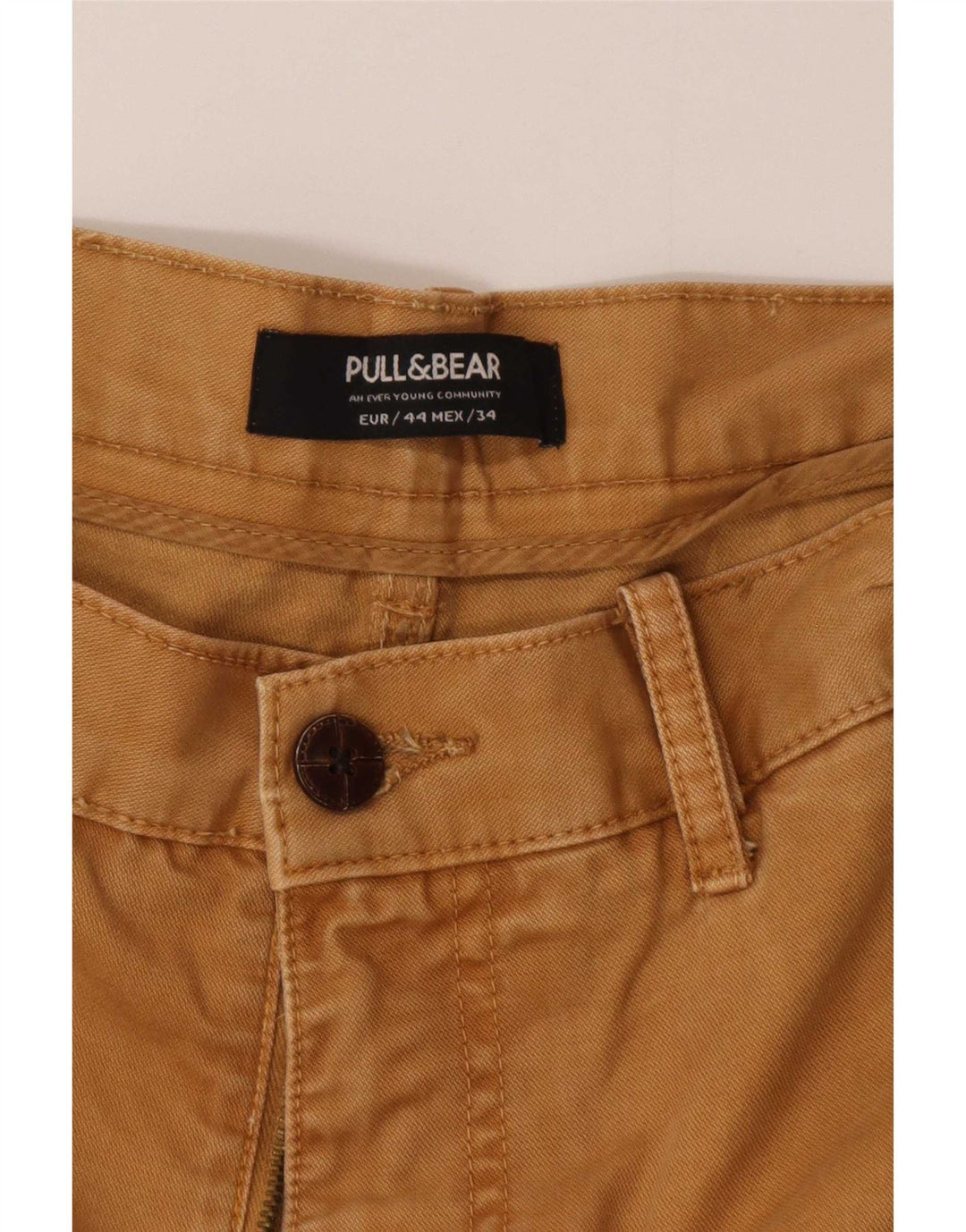 Pull & Bear Pantalón chino ajustado para hombre EU 44 Large W34 L32 Algodón beige
