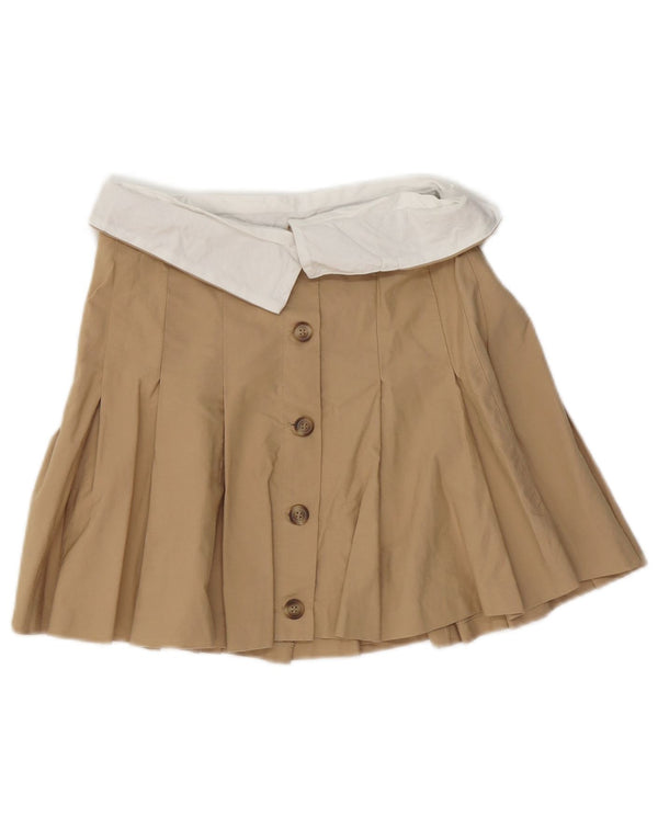 Zara Mujer Minifalda Plisada XS W24 Algodón Color Block Beige