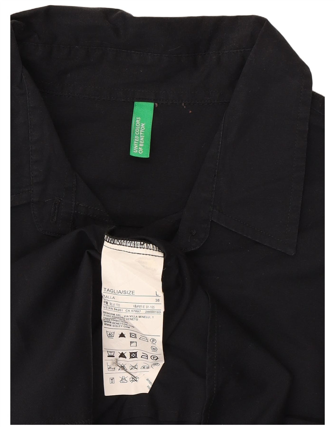 Camisa Benetton Mujer ES 46 Grande Algodón Negro