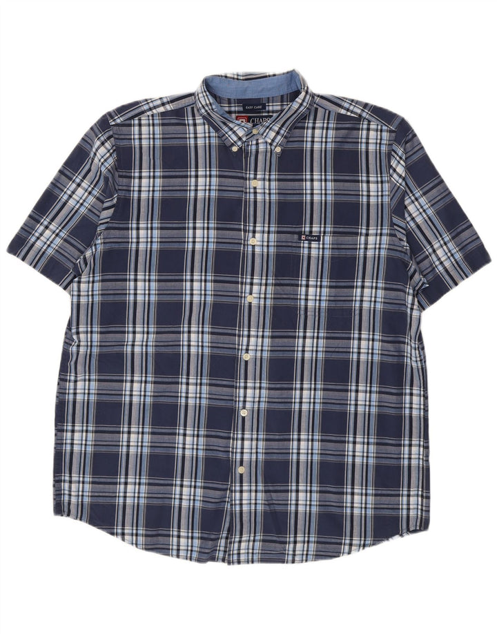 Chaps Camisa de manga corta para hombre de fácil cuidado, tamaño grande, algodón a cuadros azul marino