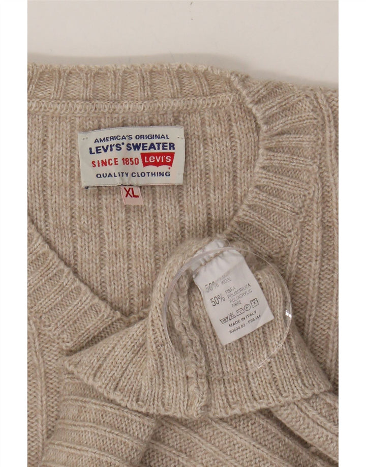 LEVI'S Mens V-Neck Jumper Sweater XL Beige Wool Vintage Levi's and Second-Hand Levi's from Messina Hembry 