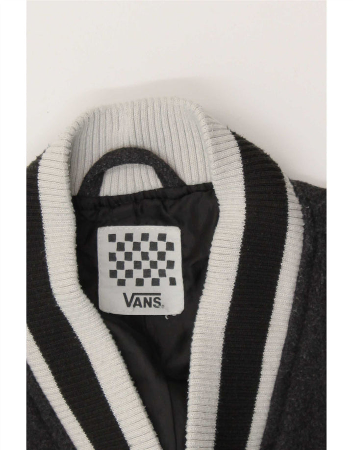 Vans Chaqueta universitaria gráfica para mujer UK 44 Lana gris medio con bloques de color