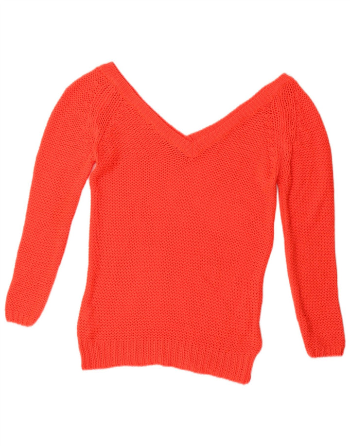 ZARA Suéter tipo jersey con cuello en V de crochet para mujer Reino Unido 12 Acrílico rojo mediano