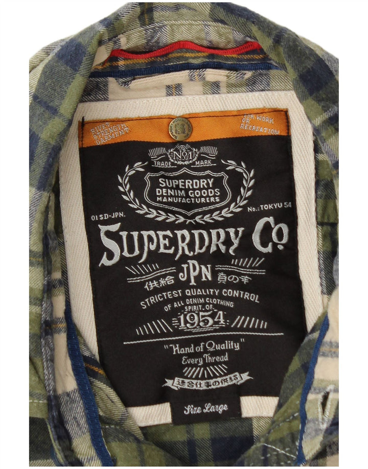SUPERDRY Hombre Camisa de franela de algodón a cuadros verdes grandes