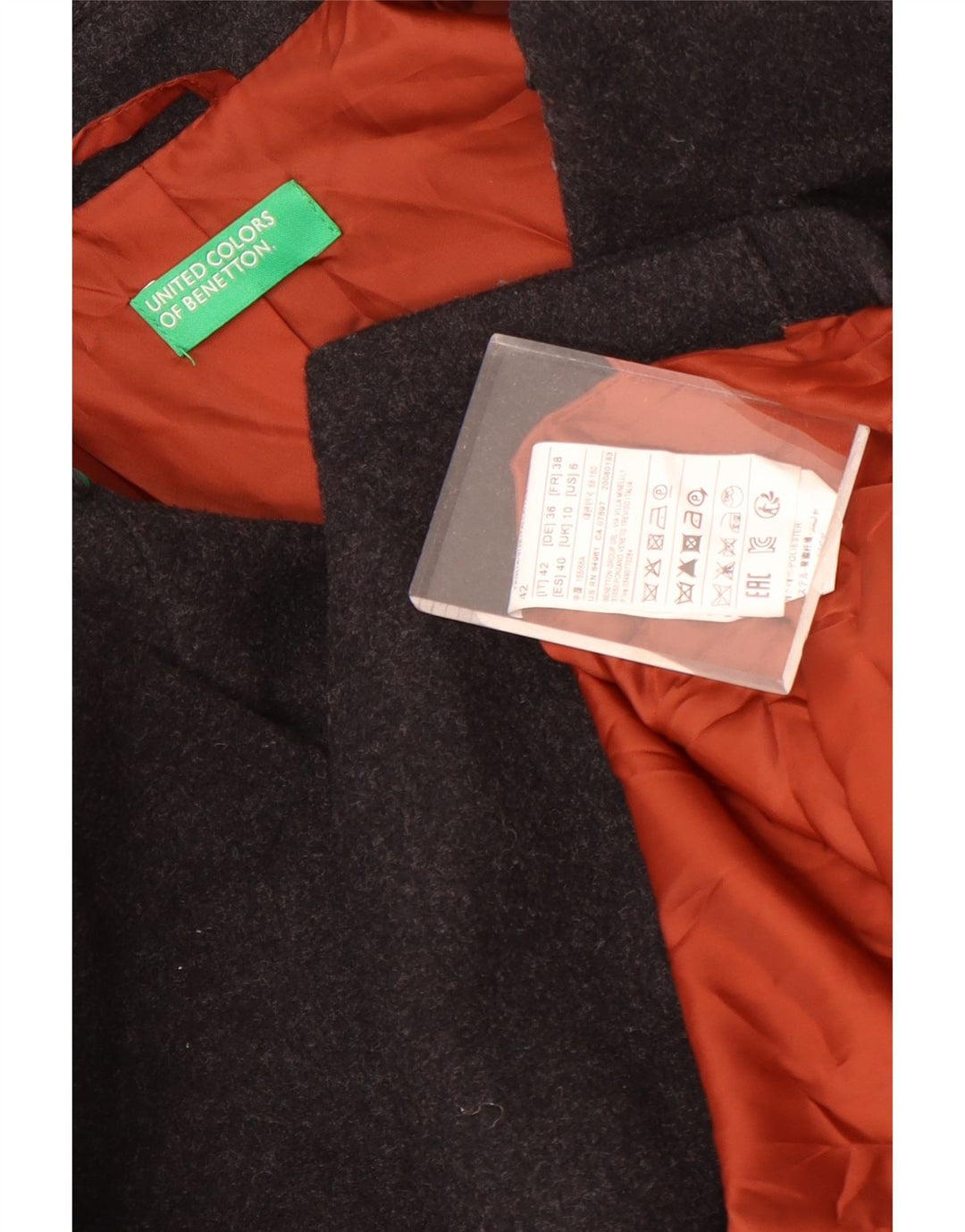 Benetton Chaquetón Extragrande De Mujer UK 40 Small Lana Gris