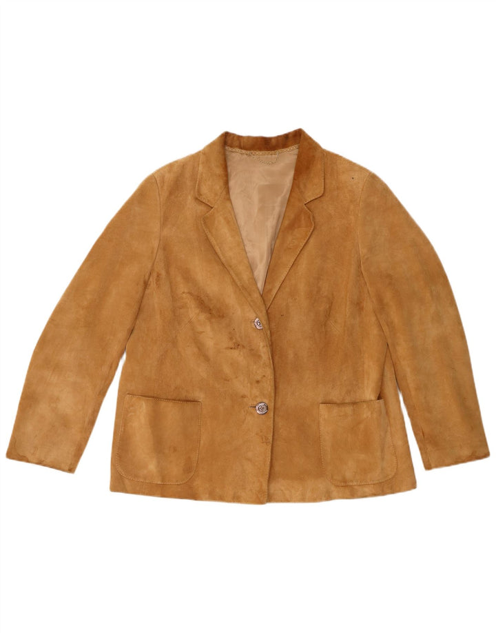 Vintage mujer 2 botones ante Blazer chaqueta Reino Unido 14 marrón medio