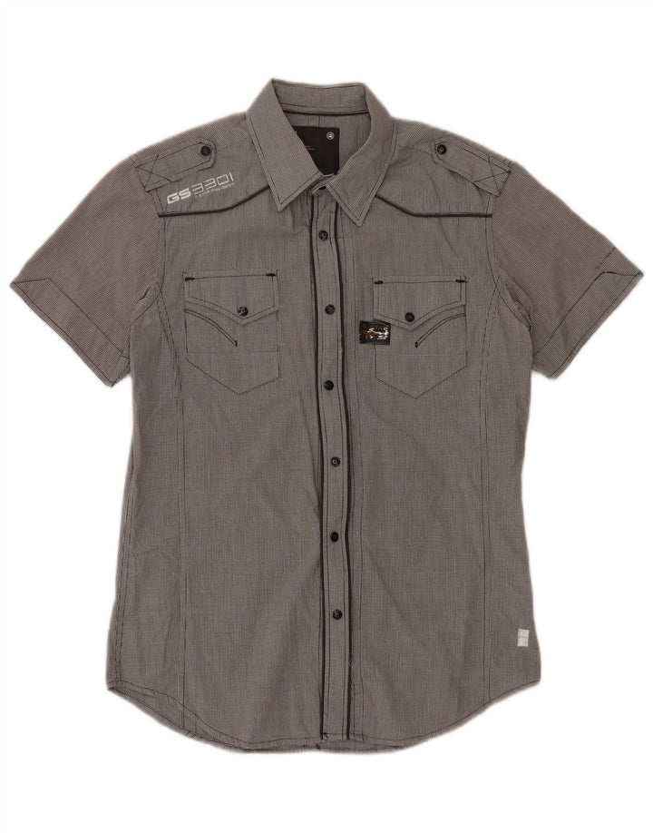 G-Star Hombre Camisa militar de manga corta de algodón a cuadros gris medio