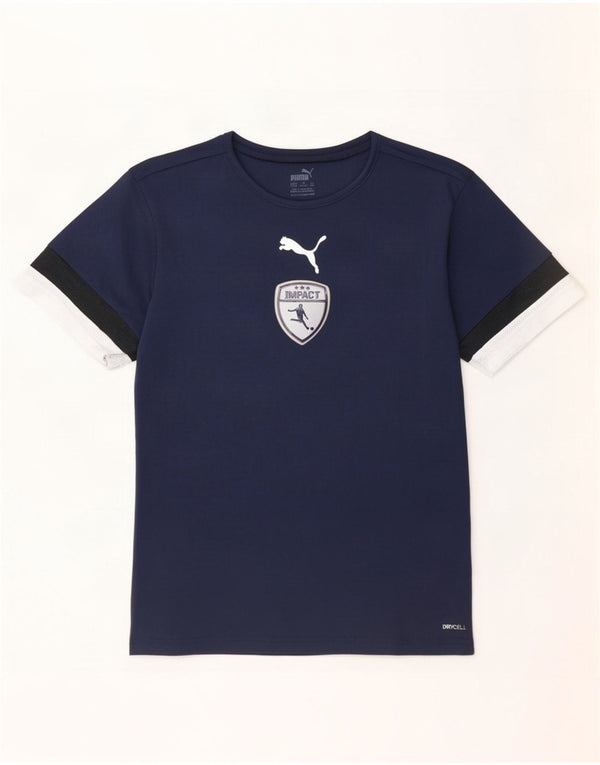 Puma Boys Graphic T-Shirt Top 13-14 Years Navy Blue Colourblock Polyester